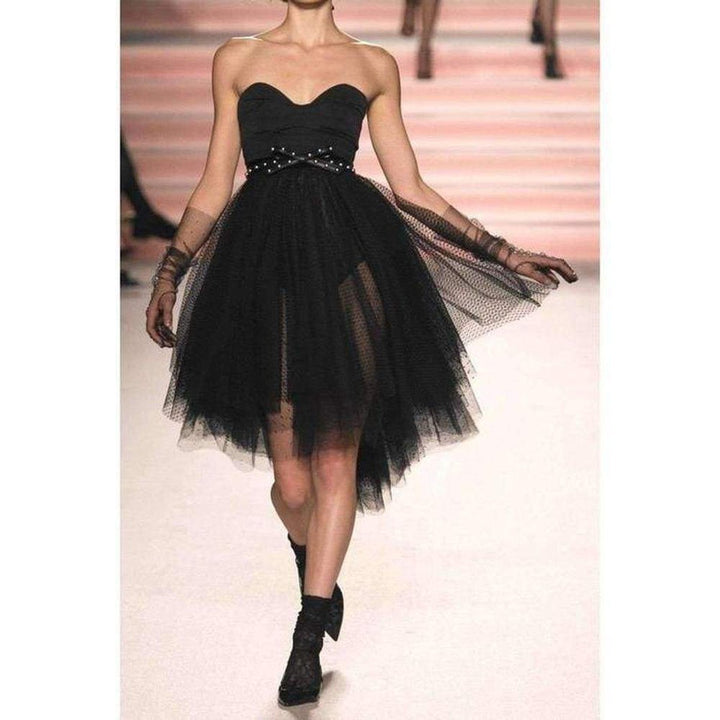 Faille and Swiss Dot Tulle Dress