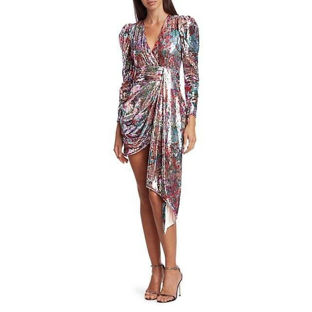 Mixed Sequin Wrapped Sash Mini Dress