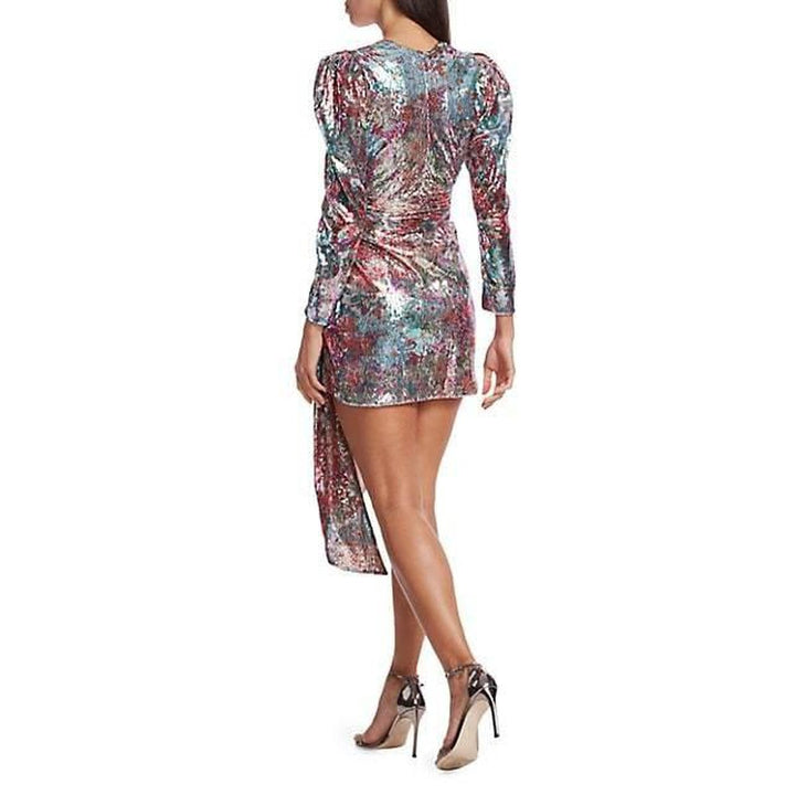 Mixed Sequin Wrapped Sash Mini Dress