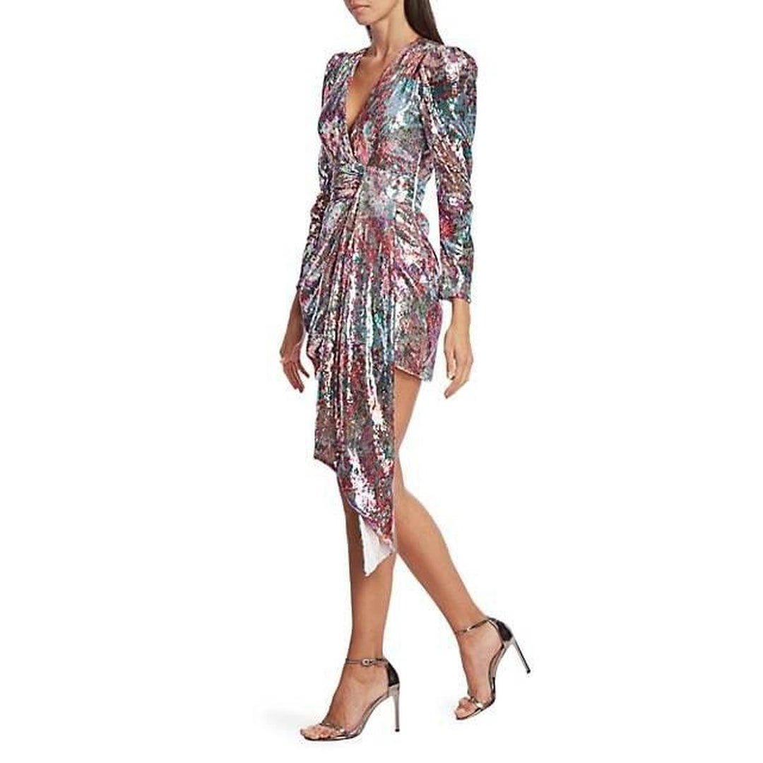 Mixed Sequin Wrapped Sash Mini Dress