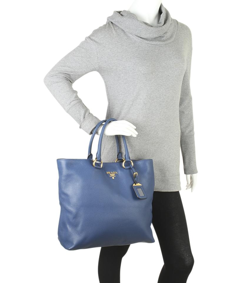 Prada 1b Blue Leather Tote