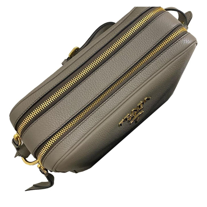 Prada Argilla Grey Vitello Phenix Leather Double Zip Cross Body Bag 1BH079