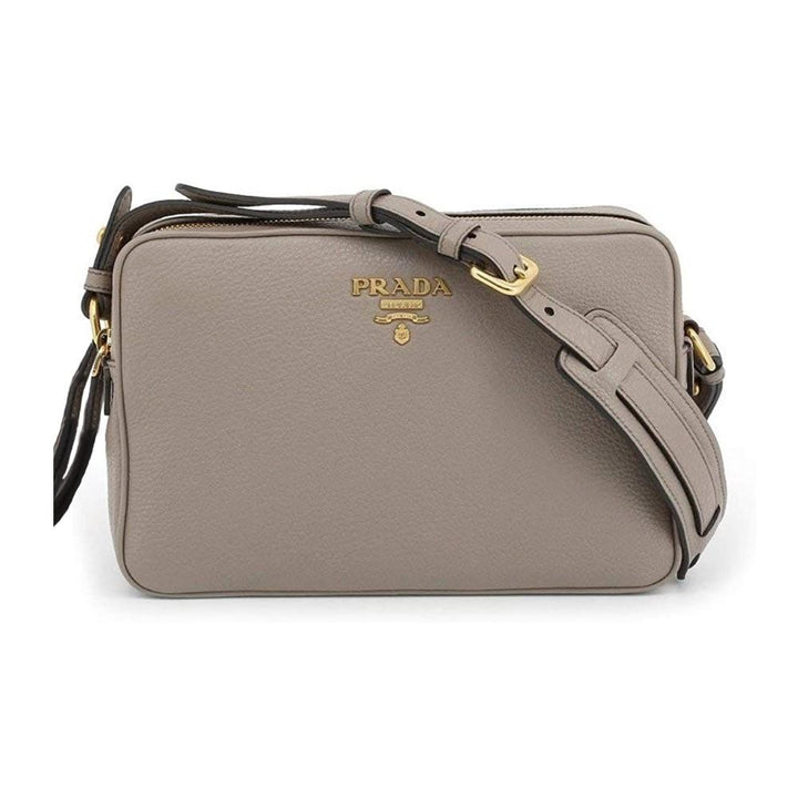 Prada Argilla Grey Vitello Phenix Leather Double Zip Cross Body Bag 1BH079