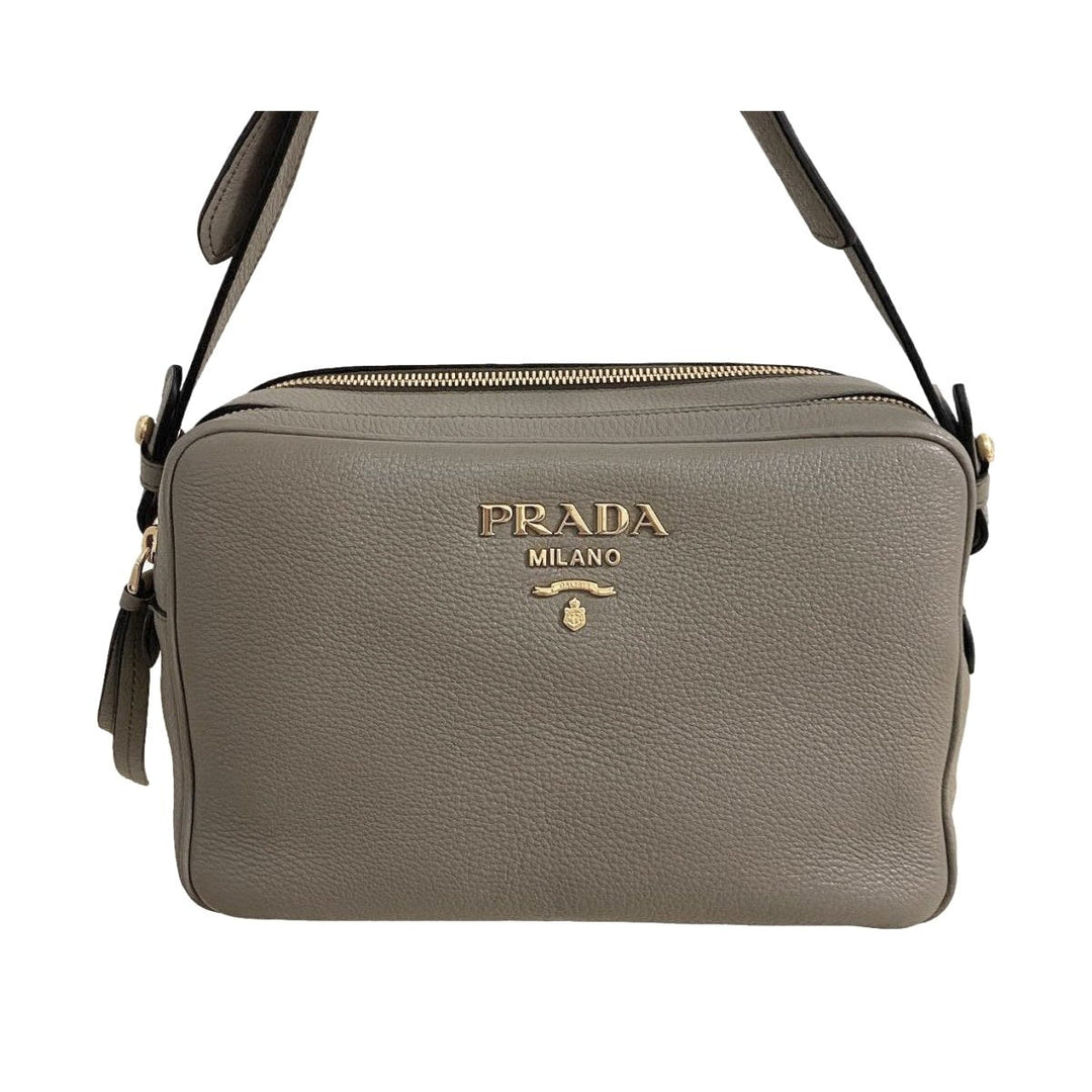 Prada Argilla Grey Vitello Phenix Leather Double Zip Cross Body Bag 1BH079