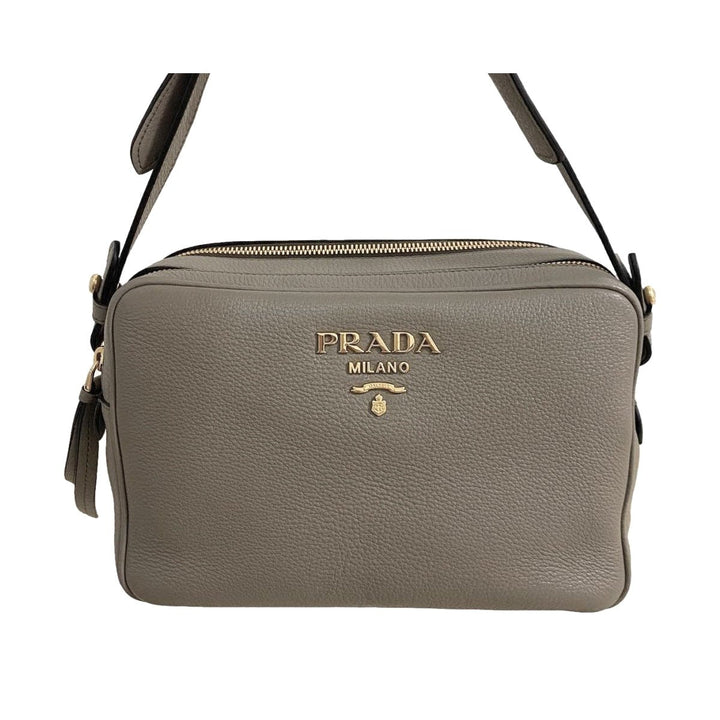 Prada Argilla Grey Vitello Phenix Leather Double Zip Cross Body Bag 1BH079