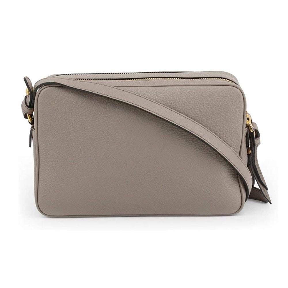 Prada Argilla Grey Vitello Phenix Leather Double Zip Cross Body Bag 1BH079