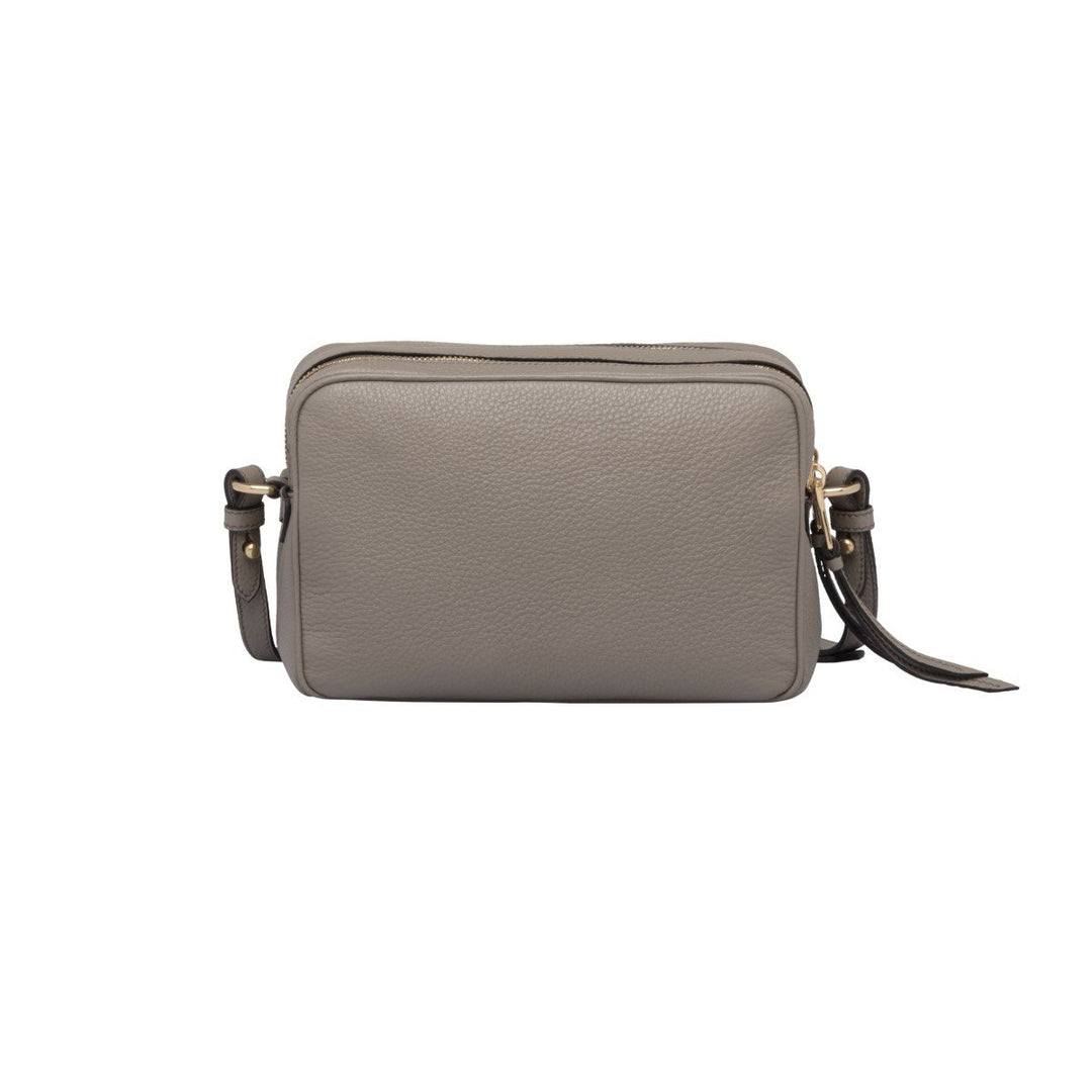 Prada Argilla Grey Vitello Phenix Leather Double Zip Cross Body Bag 1BH079