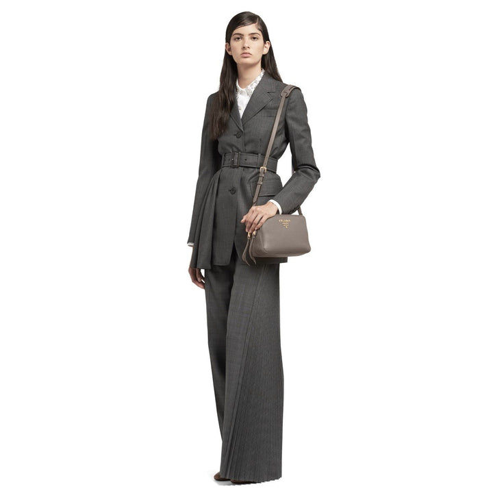 Prada Argilla Grey Vitello Phenix Leather Double Zip Cross Body Bag 1BH079