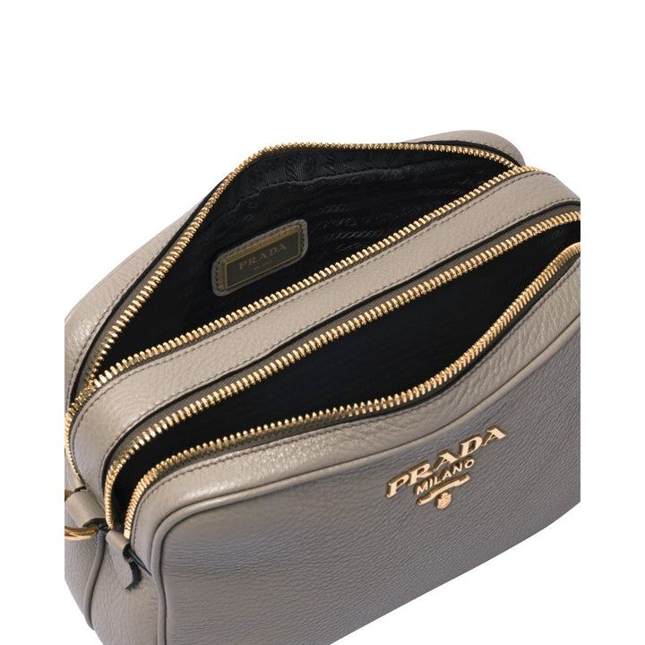 Prada Argilla Grey Vitello Phenix Leather Double Zip Cross Body Bag 1BH079