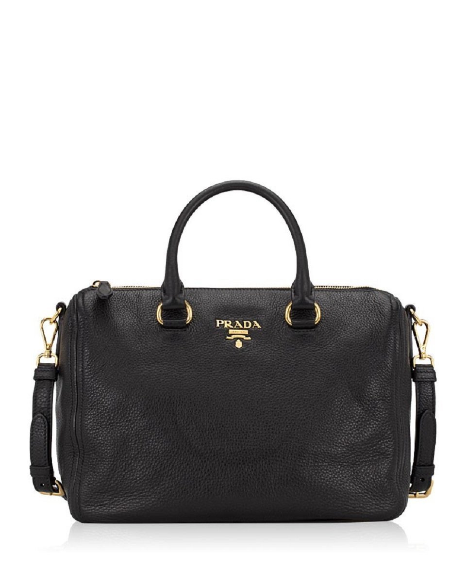 Prada Vitello Phenix Black Leather Top Handle Satchel Handbag 1BB023