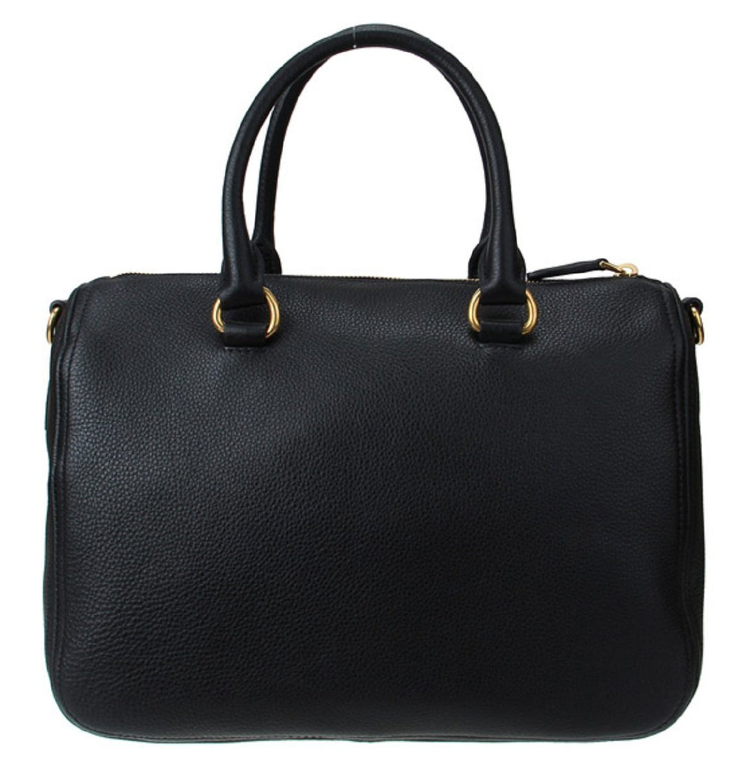 Prada Vitello Phenix Black Leather Top Handle Satchel Handbag 1BB023