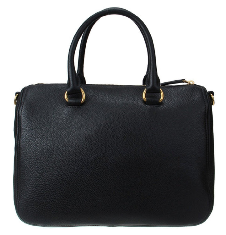 Prada Vitello Phenix Black Leather Top Handle Satchel Handbag 1BB023