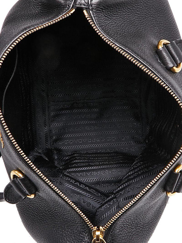 Prada Vitello Phenix Black Leather Top Handle Satchel Handbag 1BB023