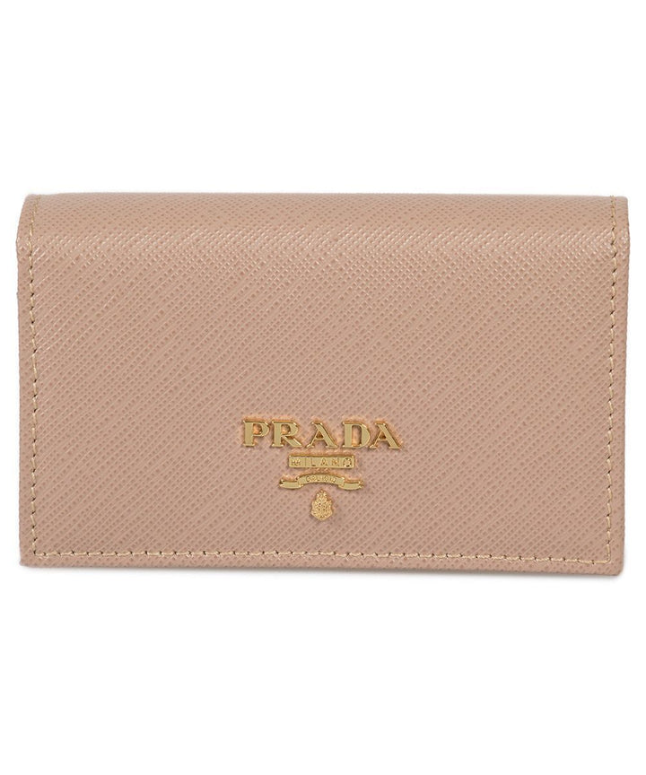 Prada Cammeo Beige Saffiano Leather Credit Card Holder Wallet 1MC122