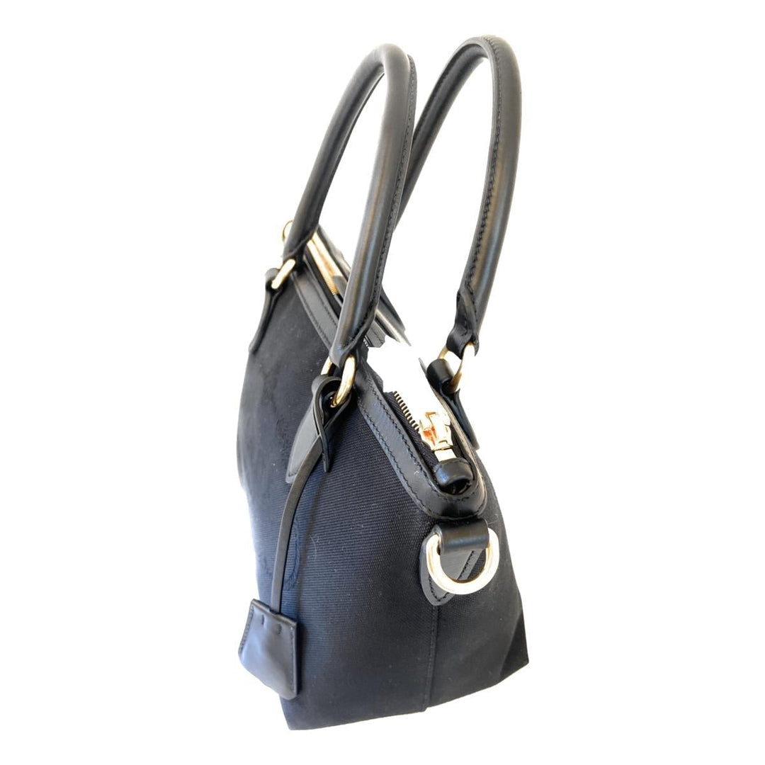 Prada Black Canvas Jacquard Logo Leather Trim Small Satchel 1BA111