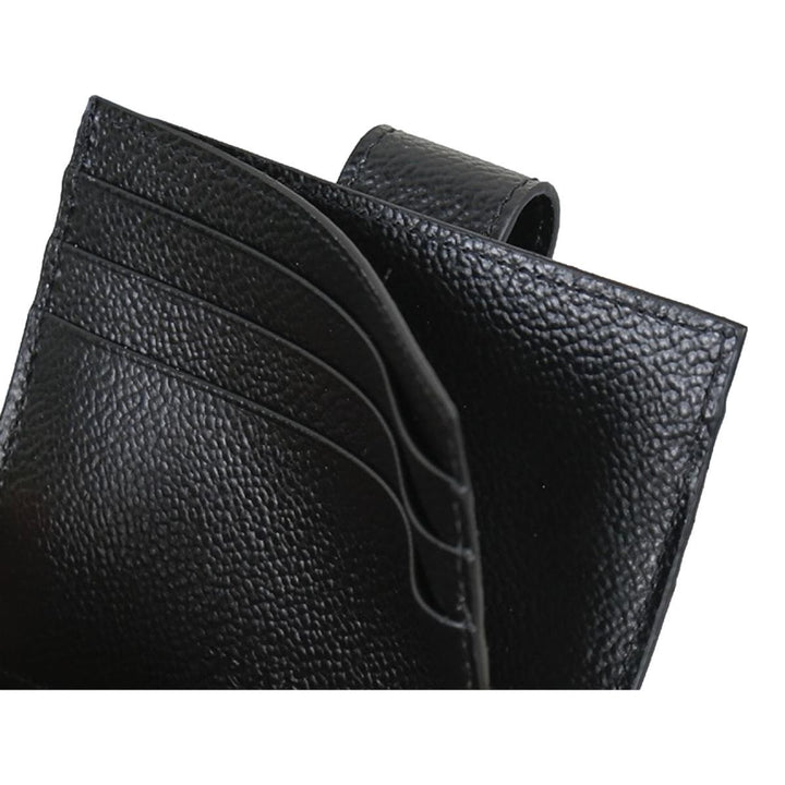 Prada Black Grey Vitello Grain Leather Card Case Bifold Wallet 2MC049