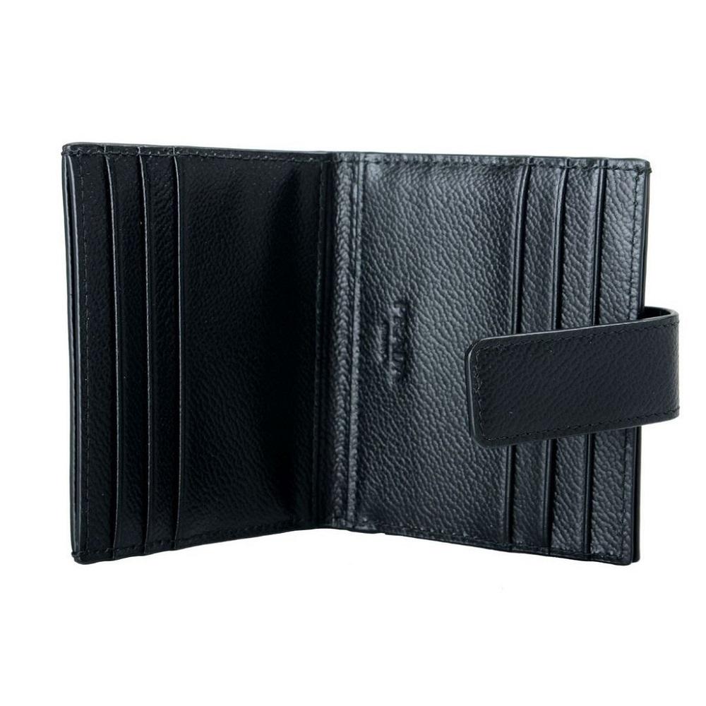 Prada Black Grey Vitello Grain Leather Card Case Bifold Wallet 2MC049