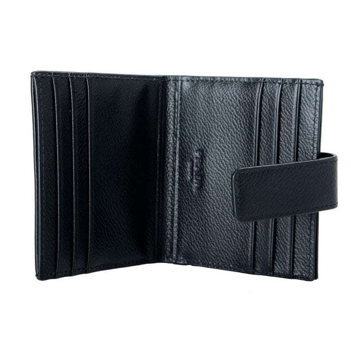 Prada Black Grey Vitello Grain Leather Card Case Bifold Wallet 2MC049