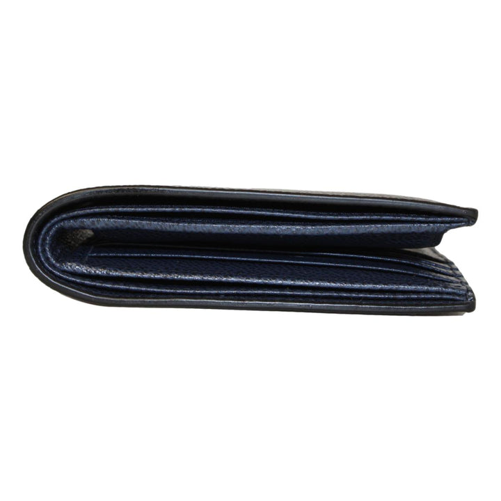 Prada Black Navy Vitello Micro Grain Leather Bifold Wallet 2MO738