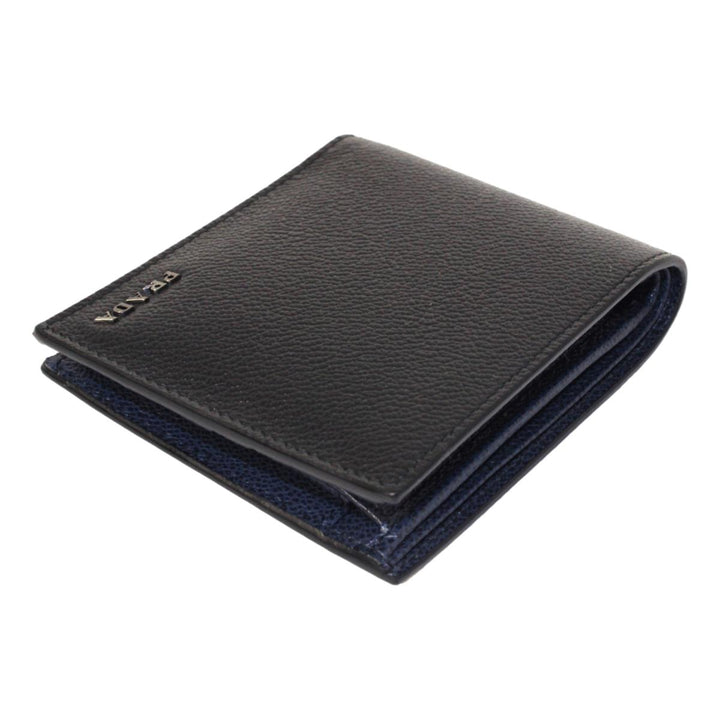 Prada Black Navy Vitello Micro Grain Leather Bifold Wallet 2MO738