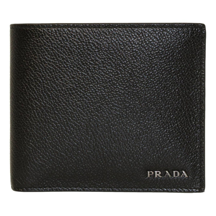 Prada Black Navy Vitello Micro Grain Leather Bifold Wallet 2MO738