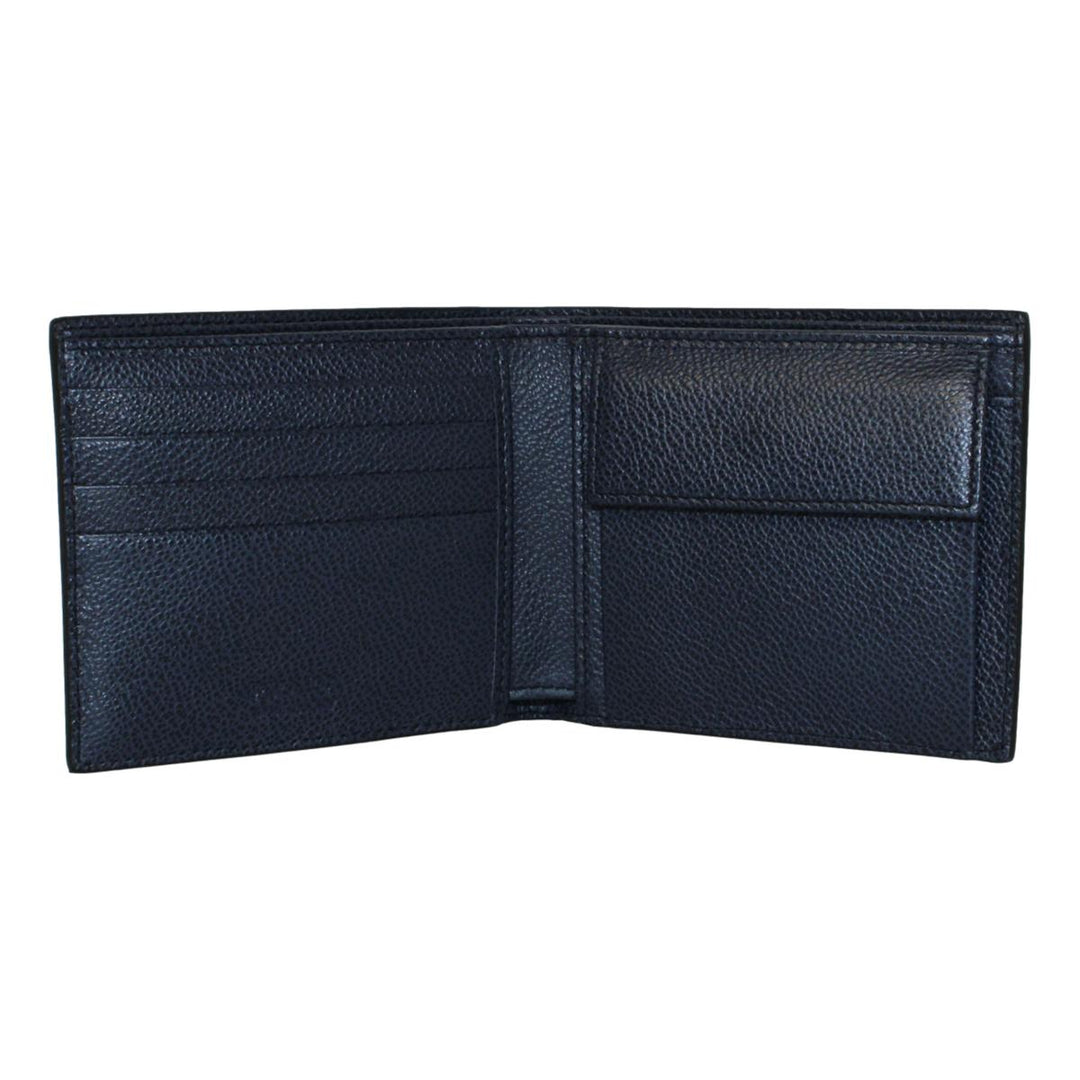Prada Black Navy Vitello Micro Grain Leather Bifold Wallet 2MO738