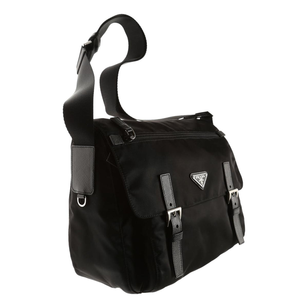 Prada Black Nylon Triangle Logo Messenger Bag 1BD671