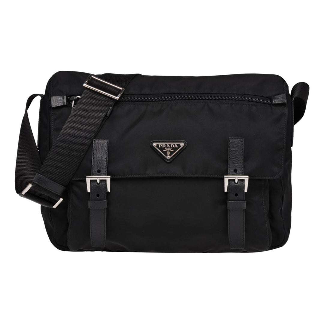 Prada Black Nylon Triangle Logo Messenger Bag 1BD671