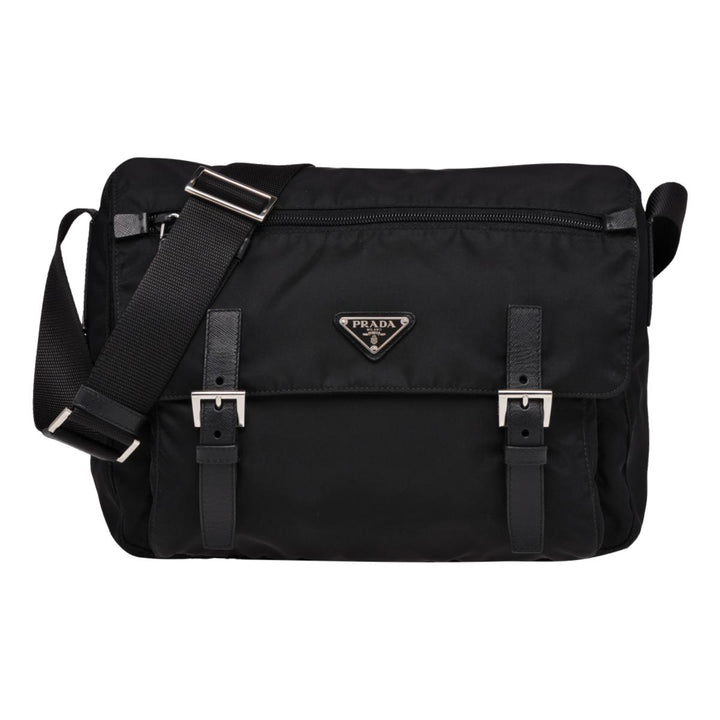 Prada Black Nylon Triangle Logo Messenger Bag 1BD671