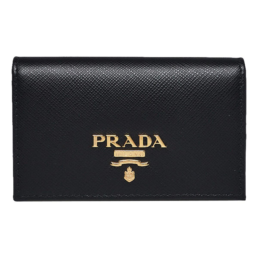 Prada Black Saffiano Leather Credit Card Case Wallet 1MC122