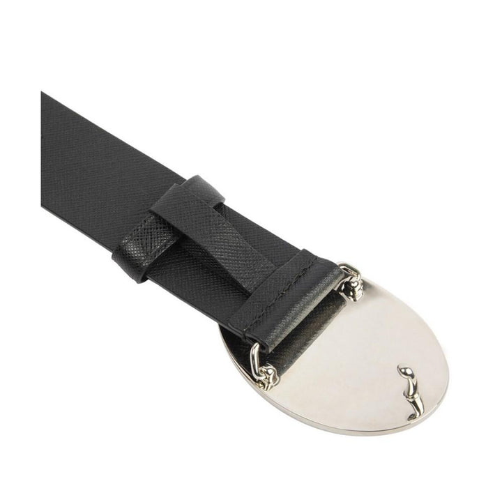 Prada Black Saffiano Leather Engraved Oval Plaque Buckle Size: 105/42 Belt 2CM046