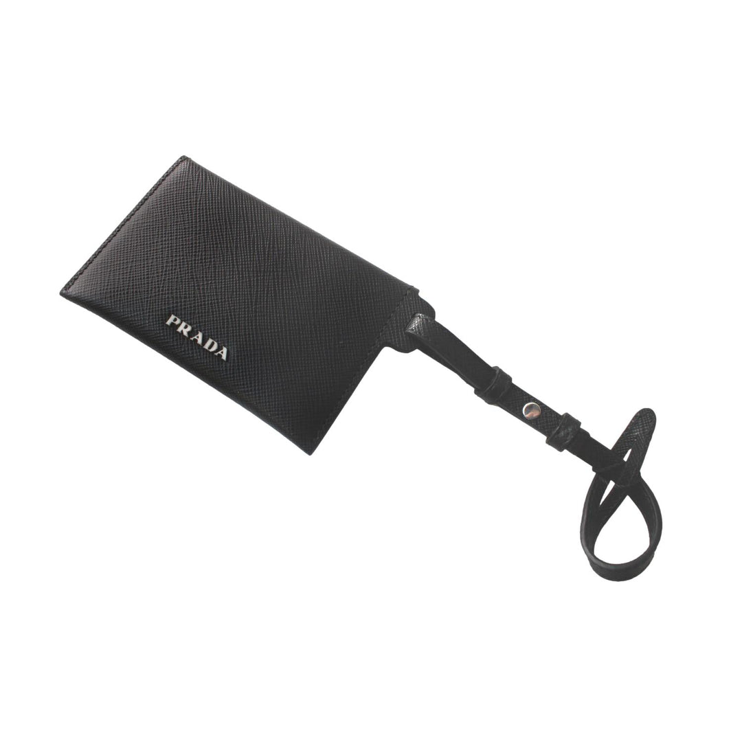 Prada Black Saffiano Leather Envelope Luggage Tag Keychain 1EN022