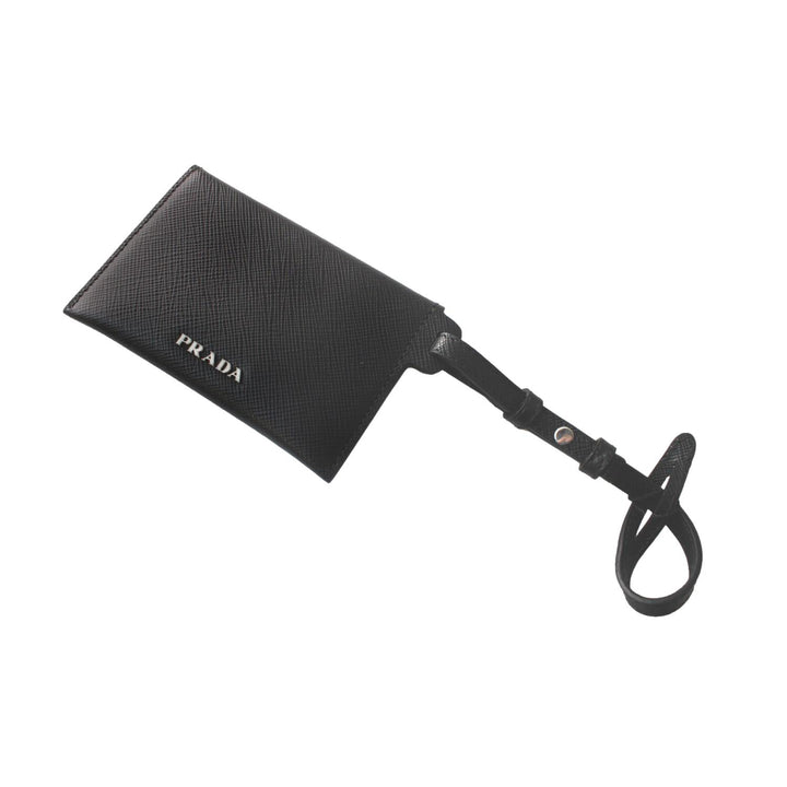 Prada Black Saffiano Leather Envelope Luggage Tag Keychain 1EN022