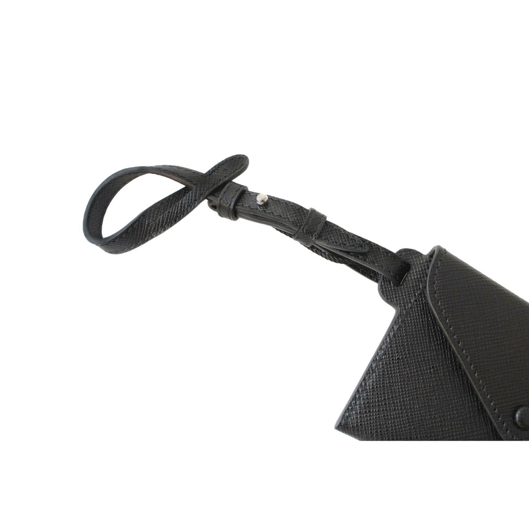 Prada Black Saffiano Leather Envelope Luggage Tag Keychain 1EN022