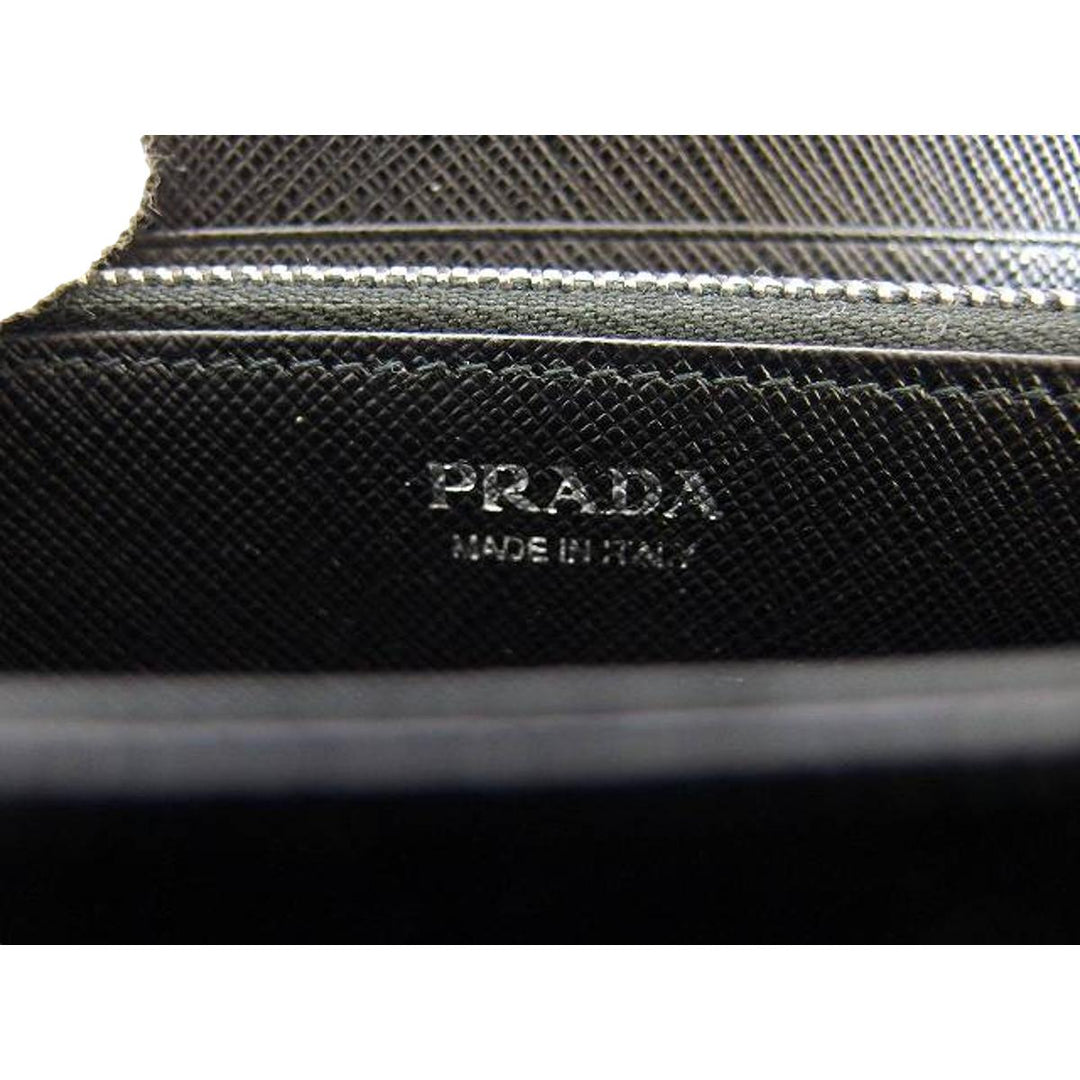Prada Black Saffiano Leather Frankenstein Heart Rose Zip Around Wallet 1ML506