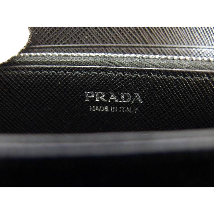 Prada Black Saffiano Leather Frankenstein Heart Rose Zip Around Wallet 1ML506