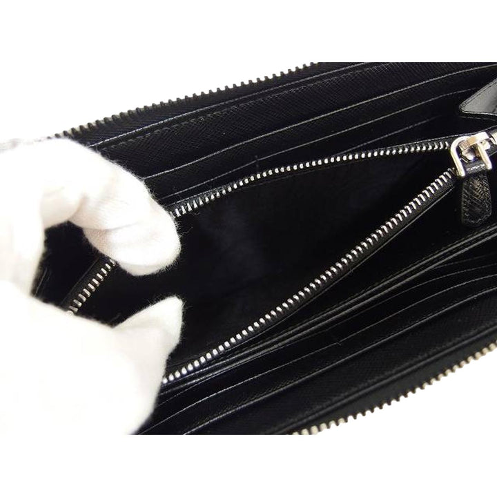 Prada Black Saffiano Leather Frankenstein Heart Rose Zip Around Wallet 1ML506