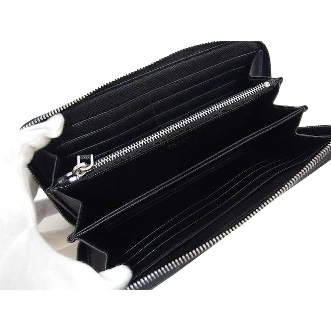 Prada Black Saffiano Leather Frankenstein Heart Rose Zip Around Wallet 1ML506