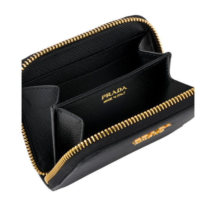 Prada Black Saffiano Leather Gold Zip Coin Purse Wallet 1MM268