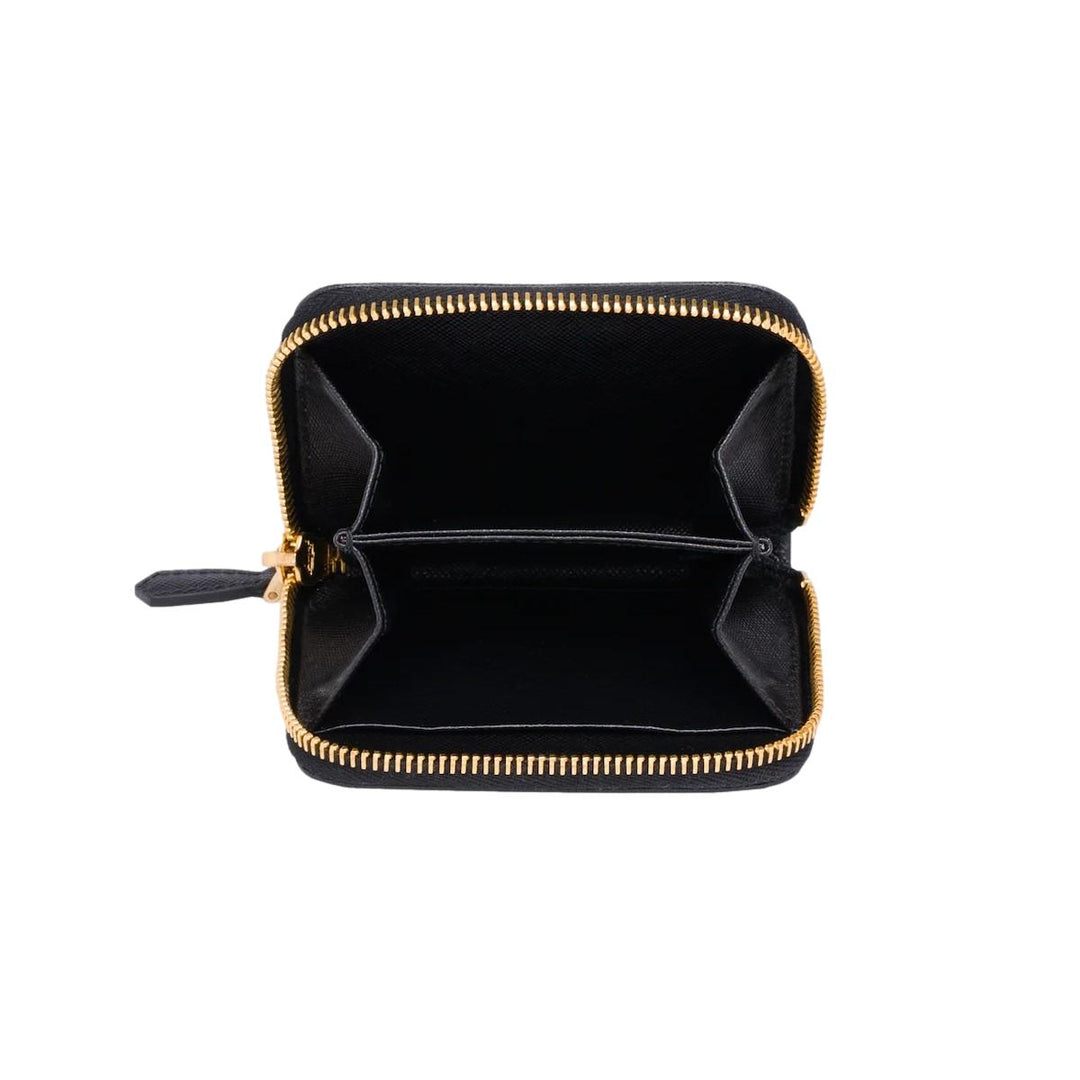 Prada Black Saffiano Leather Gold Zip Coin Purse Wallet 1MM268