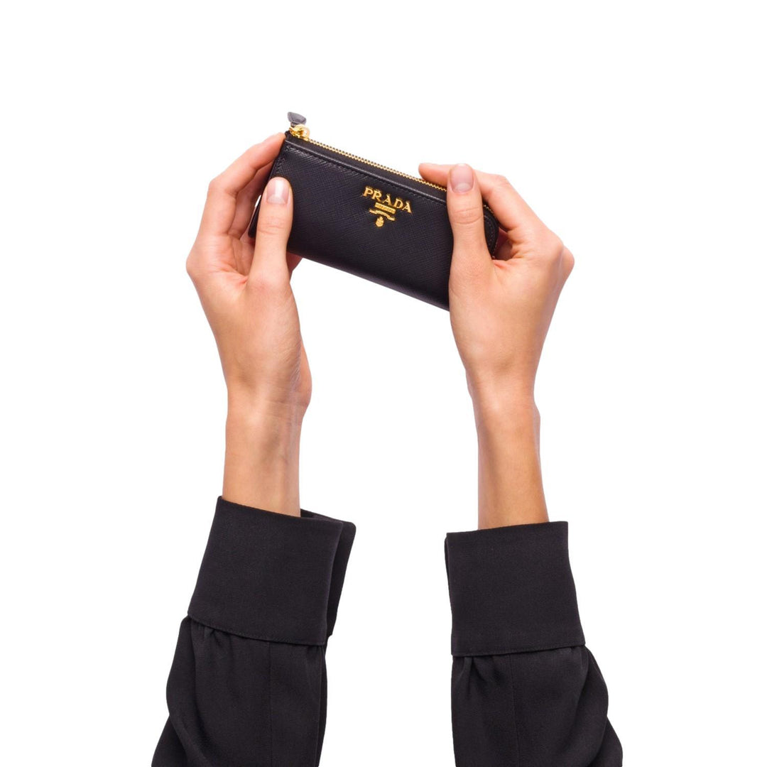 Prada Black Saffiano Leather Key Holder Pouch Wallet 1PP026
