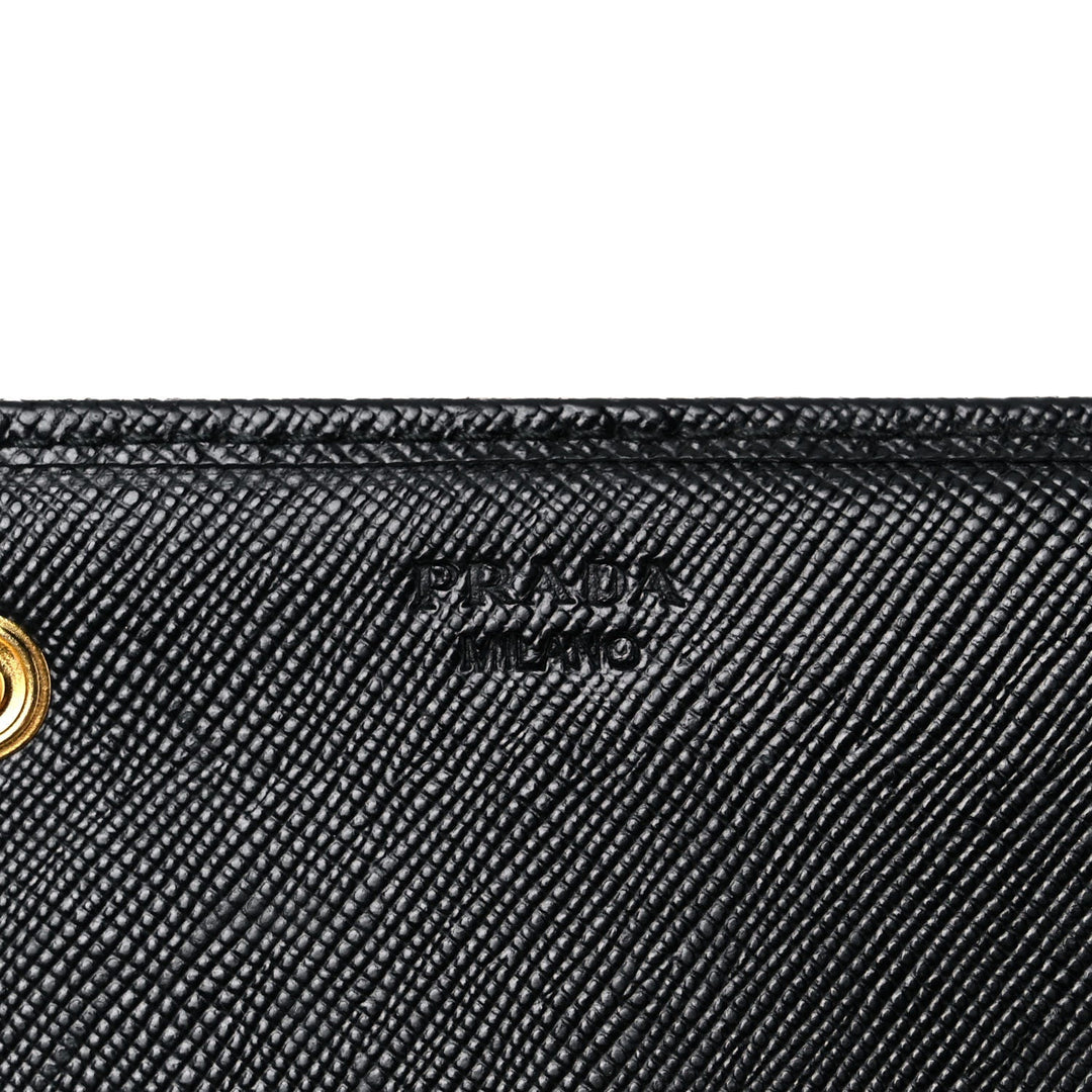Prada Black Saffiano Leather Snap ID Holder Long Wallet 1MH132