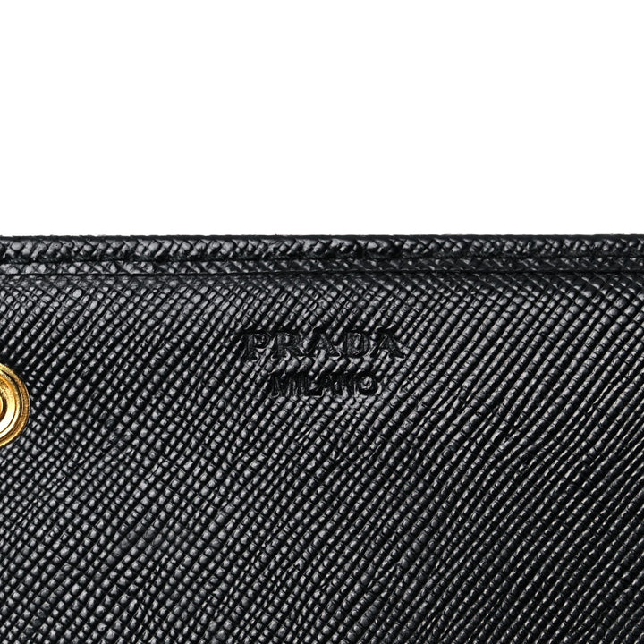 Prada Black Saffiano Leather Snap ID Holder Long Wallet 1MH132