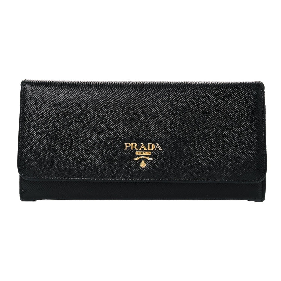 Prada Black Saffiano Leather Snap ID Holder Long Wallet 1MH132