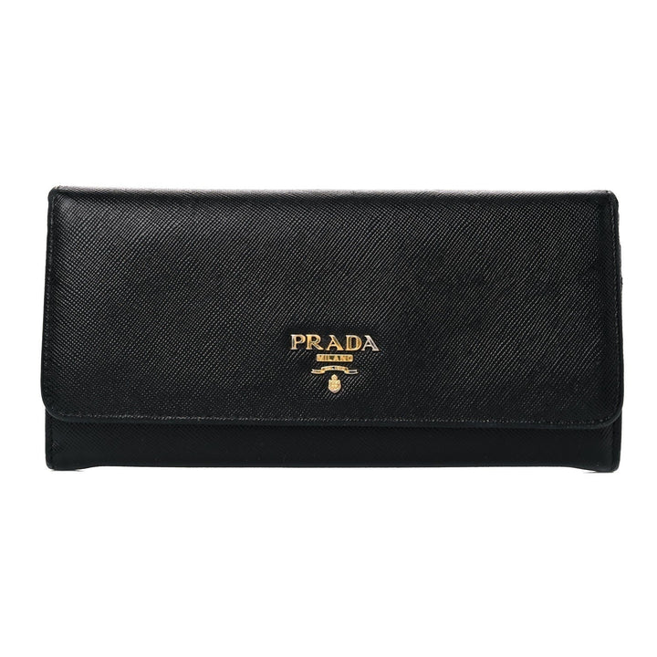 Prada Black Saffiano Leather Snap ID Holder Long Wallet 1MH132