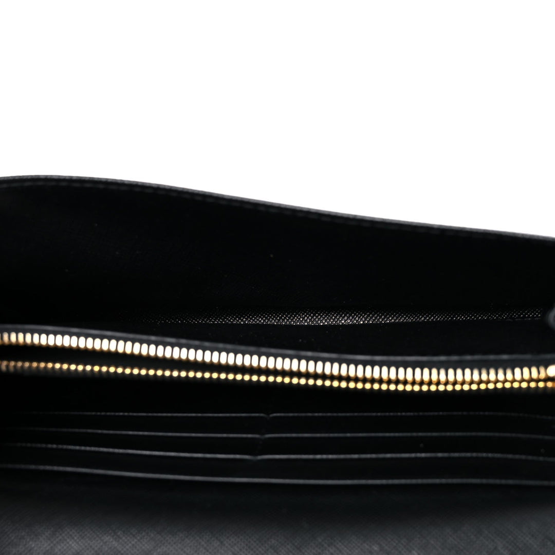 Prada Black Saffiano Leather Snap ID Holder Long Wallet 1MH132