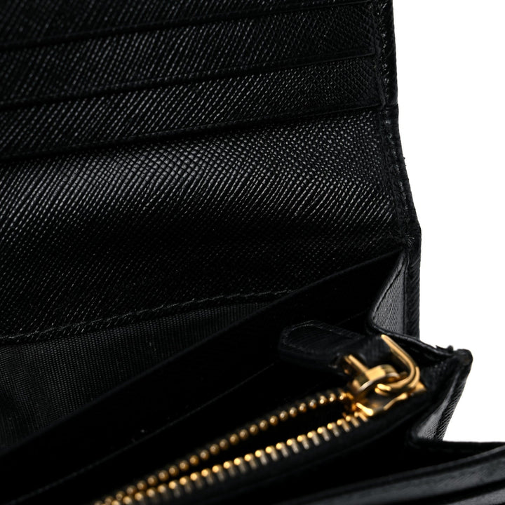 Prada Black Saffiano Leather Snap ID Holder Long Wallet 1MH132