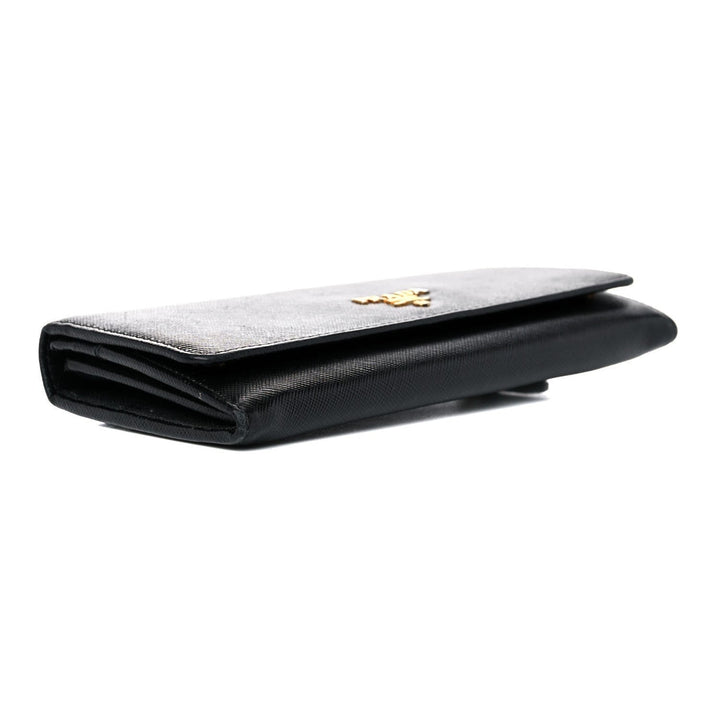 Prada Black Saffiano Leather Snap ID Holder Long Wallet 1MH132