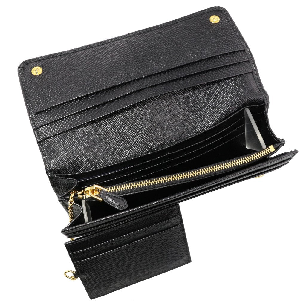 Prada Black Saffiano Leather Snap ID Holder Long Wallet 1MH132