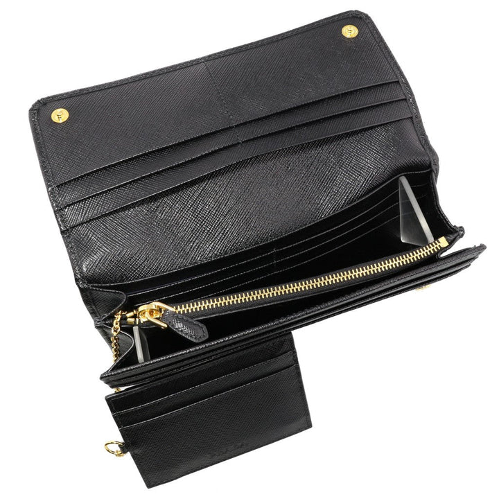 Prada Black Saffiano Leather Snap ID Holder Long Wallet 1MH132